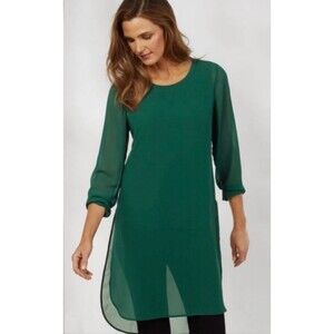 SOFT SURROUNDINGS Relaxed Elegance Tunic Top, Side Slits, Emerald Green, Sz M